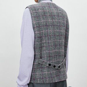 BNWT CHICJOC Women 100% Harris Tweed Wool Plaid Perfection Vest size 38